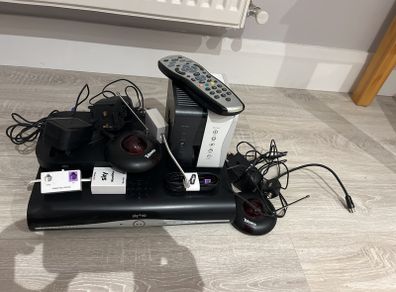 sky plus he box, sky hubs x3, remote, and rf transmitter