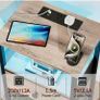 Bedside Table with Charging Station, Small Sofa Side Table with LED Light Image 6