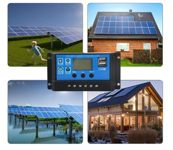 10A, 20A, 30A 12V/24V Solar Charge Controller Solar Panel Controller Intelligent Regulator with Dual USB Port 5V Light Timer Control LCD Display