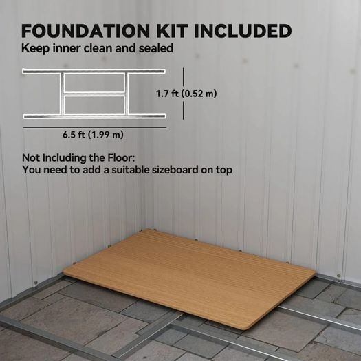 7 x 4ft Galvanised Steel Garden Shed, with Foundation Kit - Grey
