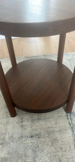Compact Dark Wood Side Table with Shelf. Excellent Condition