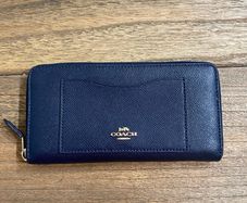 Coach Navy Leather Accordian Zip Wallet