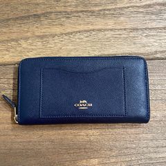 Coach Navy Leather Accordian Zip Wallet