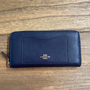 Coach Navy Leather Accordian Zip Wallet