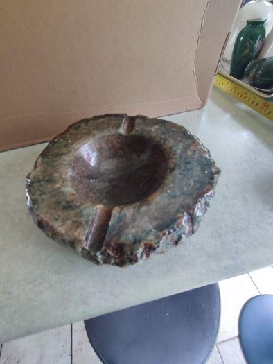 Large solid stone ashtray. Heavy! Weighs over 4 lbs