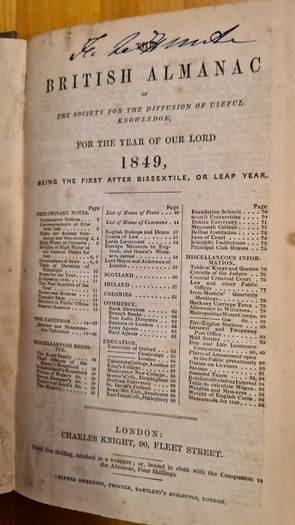 British Almanac And Companion 1849.. Hardback In Good Condition.