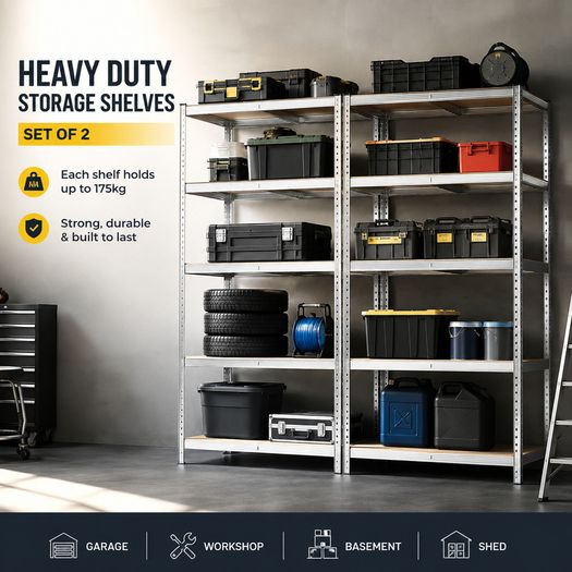 Storage Shelves Set of 2  Heavy Duty Garage Shelving 200 x 100 x 50cm