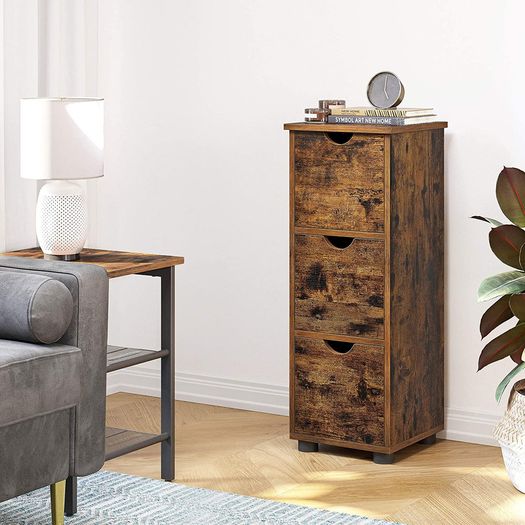 Slim Bathroom Cabinet with 3 Drawers, Chest of Drawers, Storage Cabinet, Side Cabinet, 30 x 30 x 80 cm, for Bathroom, Living Room, Bedroom, Kitchen, Vintage Brown