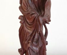 Antique Chinese carved wood sculpture of an immortal wise man inlay