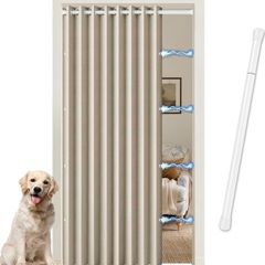 Temporary Door Curtain & Room Divider with Rod Linen Look, Folding Accordion Door Cover, with Magnetic Closures,W 60" x L77",Temporary Door