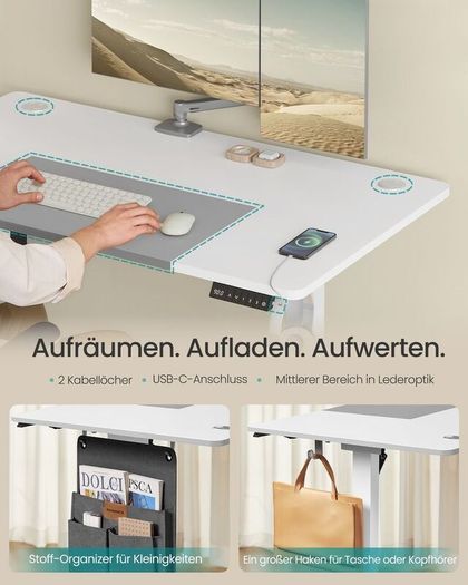 Electric Height Adjustable Standing Desk with Storage Pocket