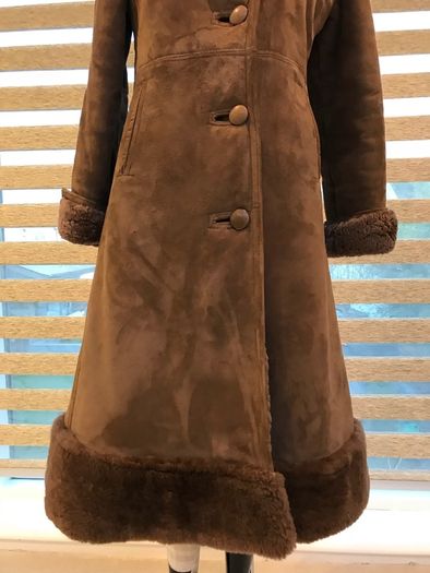Vintage Ladies Mocklers Genuine Leather Shearling Nor'Easter Long Coat Size UK 8