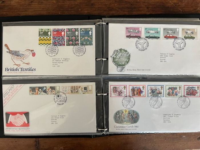 Collection of  81 UK First Day Cover stamps 1980 to 1986 in album plus 10 extra pages