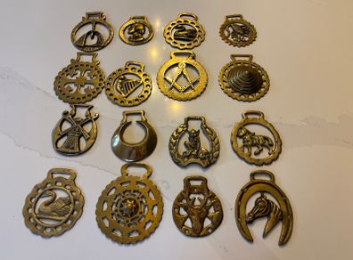 Collection of 16 Vintage Cast Brass Horse Brasses