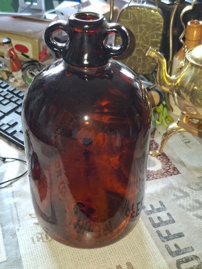Vintage Large Amber Glass Demijohn Bottle Double Loop Jug Postage Available or Collection,