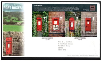 2009 Great Britain Post Boxes Commemorate Stamps Miniature Sheet First Addressed First Day Cover (FDC)
