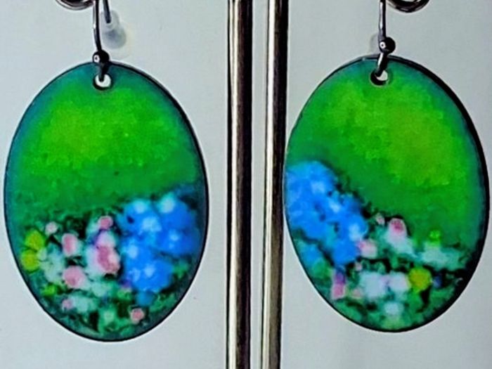 Oval Garden HandPainted Landscape Earrings
