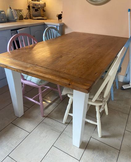 Solid Wood Farmhouse Kitchen Table + 4 Chairs