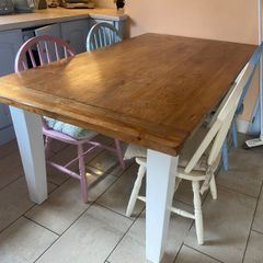 Solid Wood Farmhouse Kitchen Table + 4 Chairs