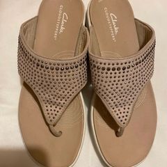 Clarks Cloudstepper Cushion Soft Sole Beige Gold Flip Flop Sandals UK 5 Eur 38