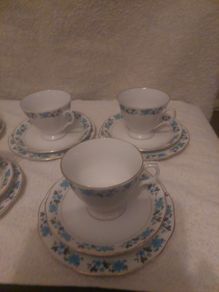 Vintage Blue White Floral Tea Cup Saucer Set Porcelain China Nanjing Pagoda