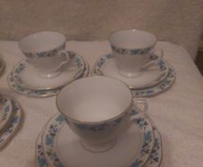 Vintage Blue White Floral Tea Cup Saucer Set Porcelain China Nanjing Pagoda