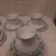 Vintage Blue White Floral Tea Cup Saucer Set Porcelain China Nanjing Pagoda