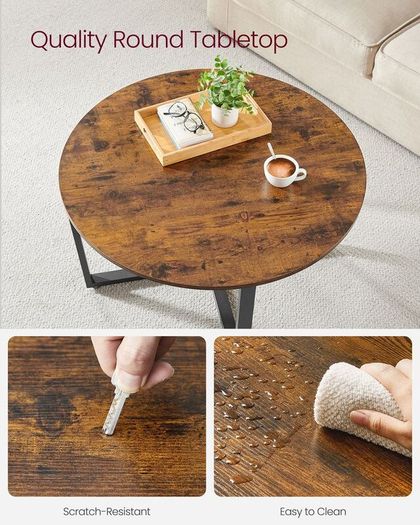Round Coffee Table Industrial Living Room Table Rustic Brown Black 88 cm