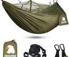 Camping Hammock with Mosquito Net - Ultralight Travel Hammock - 210T Parachute Nylon with 10FT Tree Straps for Camping Hiking Backpacking - Indoor Outdoor Garden (FREE POSTAGE)