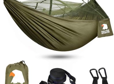 Camping Hammock with Mosquito Net - Ultralight Travel Hammock - 210T Parachute Nylon with 10FT Tree Straps for Camping Hiking Backpacking - Indoor Outdoor Garden (FREE POSTAGE)