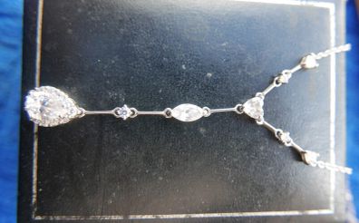 Vintage Sterling Silver 925 Multiple Cubic Zirconia Gems Necklace 5,6g length -18"