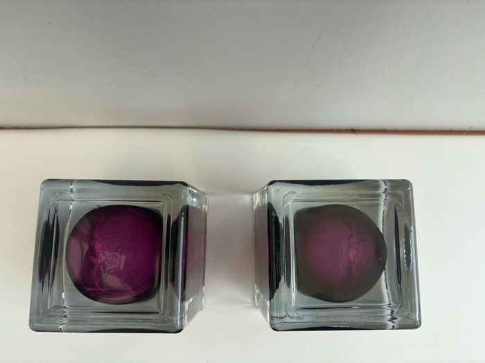 Murano Technique Two Colour Art Glass Candle Holders