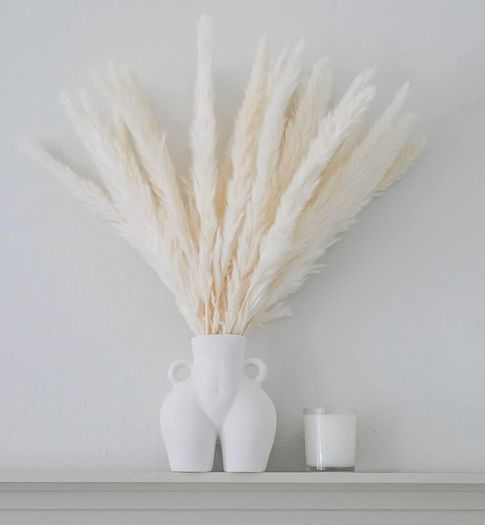 White Pampas Grass Fluffy Small Pampas Grass, Dried Pampass Grass Artificial Flowers Plant Decorative Flora For Vase, White Boho Decor Home Bedroom Decorations, Pompous Grass 30 Stems 45cm/17.7