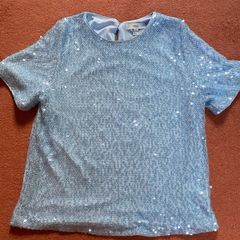 Powder Blue Sequin Short Sleeve Top