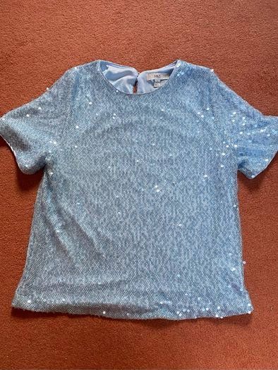 Powder Blue Sequin Short Sleeve Top