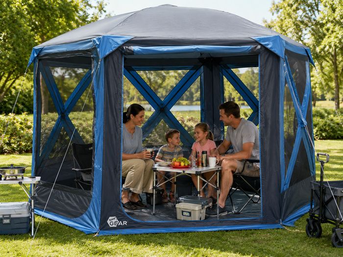 Pop Up Gazebo Tent for 4-6 Persons Family Tent Floor Pan Waterproof