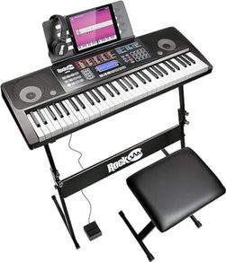 61 Key Keyboard Piano Kit with Bench, Stool, Sustain Pedal, Headphones & Lessons