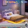 4ft6 Double Floating Bed Frame with LED Lights and Charging Station, Metal Platform Bed Frame Double Bed with Wooden Storage Headboard Under-bed Storage No Box Spring Needed White and OAK Image 3