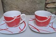 24 piece Retro tea set red and white