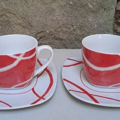 24 piece Retro tea set red and white