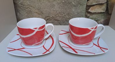 24 piece Retro tea set red and white