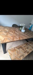 Large Wooden Dining Table & Matching Bench