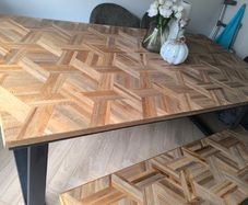 Large Wooden Dining Table & Matching Bench