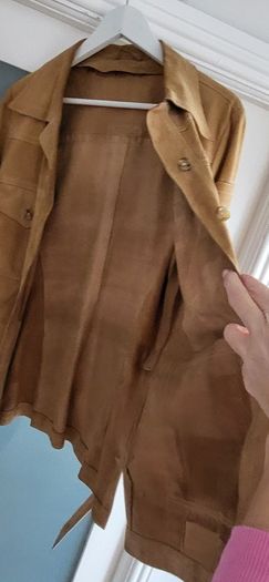Camel suede safari style jacket Sz L (Fit 12-14UK)