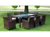 9 Piece Outdoor Dining Set with Cushions Poly Rattan Brown