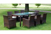 9 Piece Outdoor Dining Set with Cushions Poly Rattan Brown