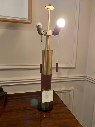 Teak and brass luxury 1960s fiberglass shade table lamp mid century Czech