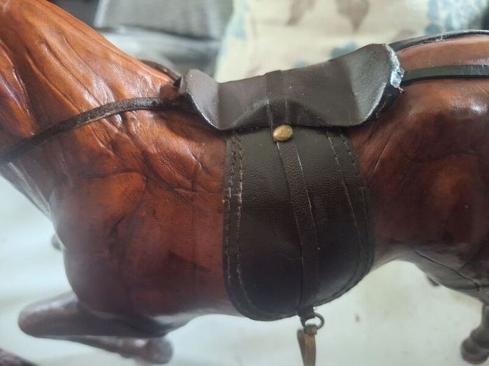 Vintage 1950s/60s Carved Wood wrapped in leather horses