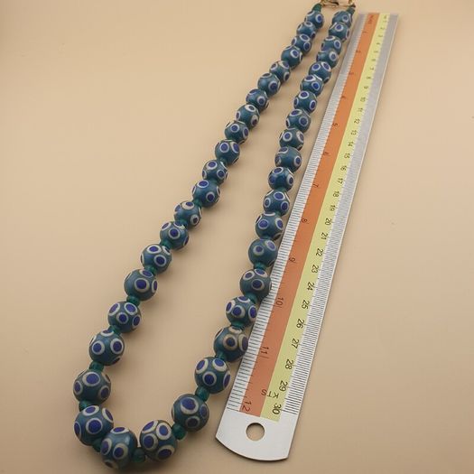 Vintage Venetain Style Thousand Eyes Blue Glass Beads 24 inches