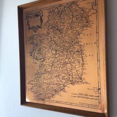 Vintage Etchmaster on Copper Map of Ireland Picture Framed
